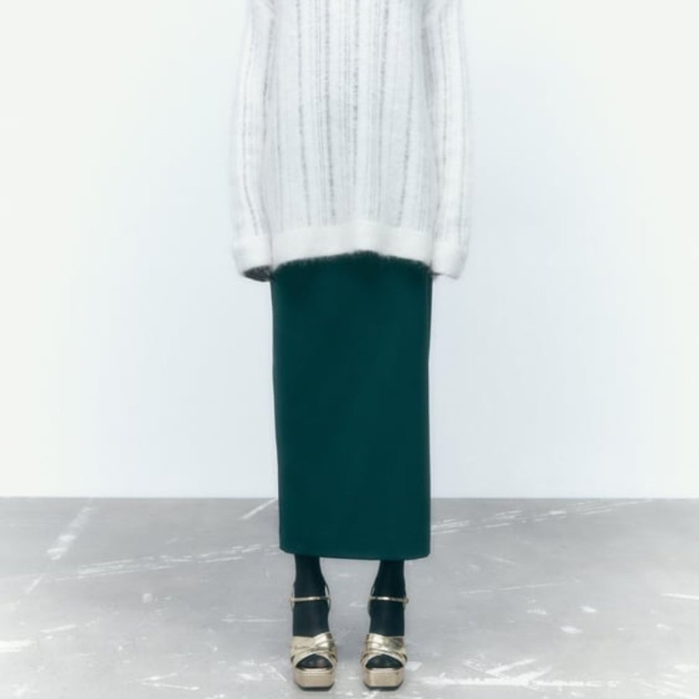 ZARA MIDI PENCIL SKIRT DARK GREEN 2047/991.